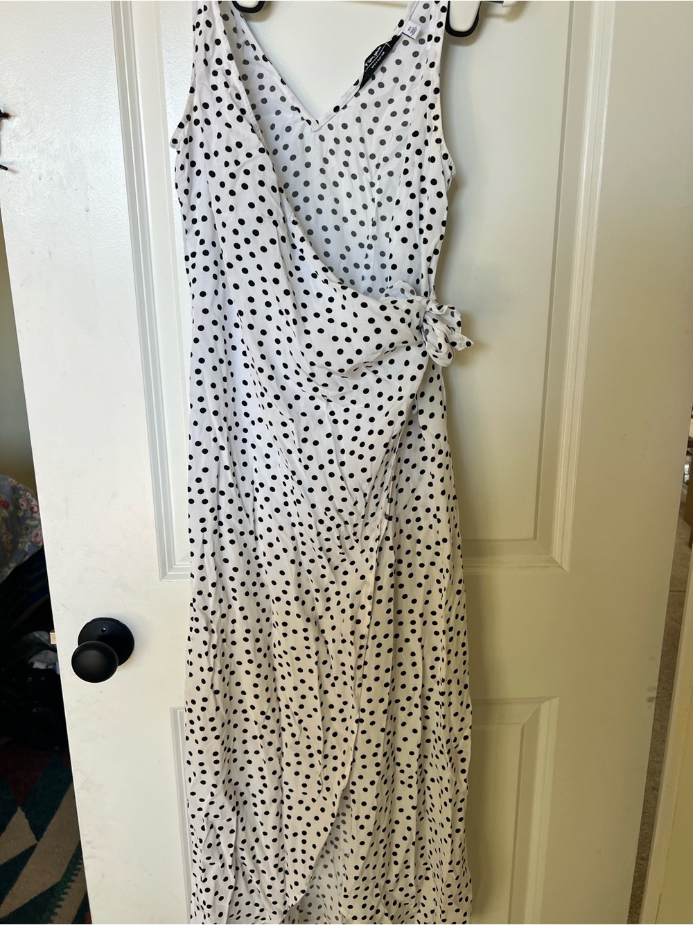 Polka Dot Wrap Maxi Dress in White and Black